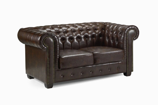 Chesterfield 2 Seater Sofa in Brown & Oxblood Red