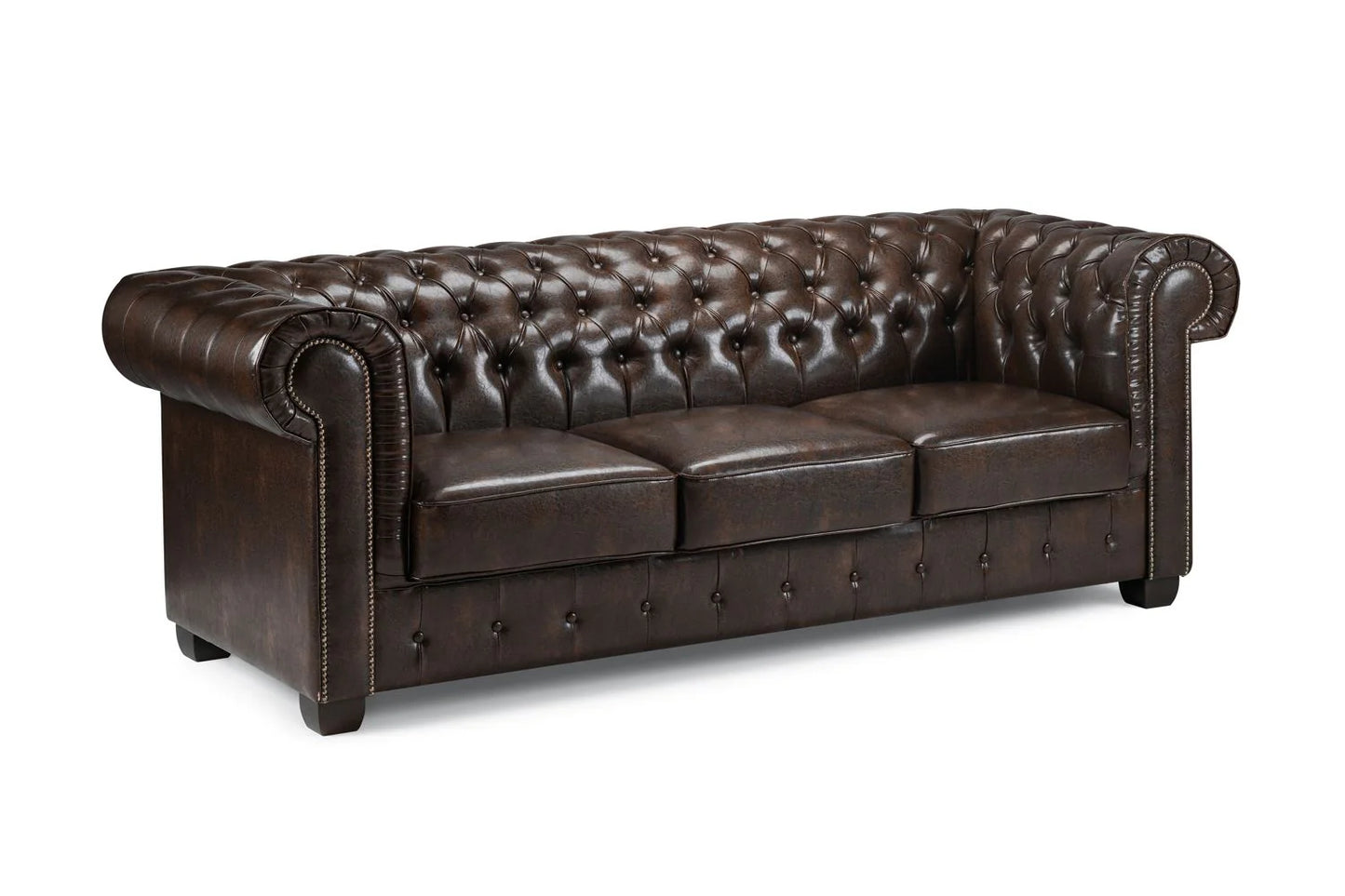 Chesterfield 3 Seater Sofa in Brown and Oxblood Red