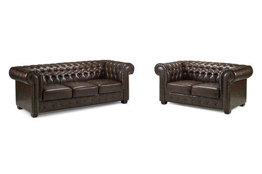 Chesterfield Sofa Set 3+2 Brown & Oxblood