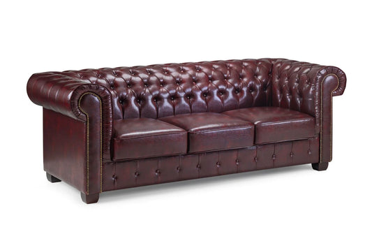Chesterfield 3 Seater Sofa in Brown and Oxblood Red
