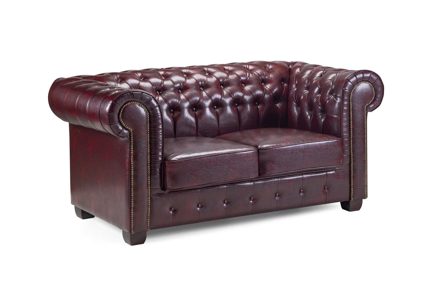 Chesterfield 2 Seater Sofa in Brown & Oxblood Red