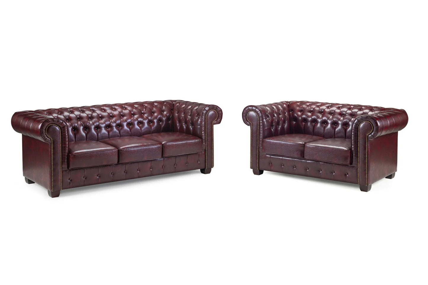 Chesterfield Sofa Set 3+2 Brown & Oxblood